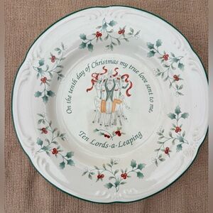 Pfaltzgraff Holiday 'Ten Lords-a-Leaping' Decorative Plate - White, Green & Red